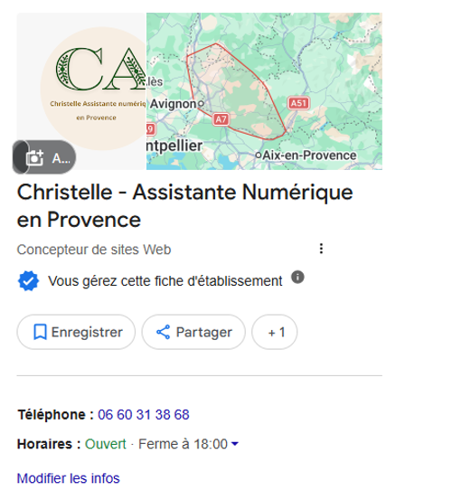 fiche-google-business-realisation Fiche Google Business Christelle Assistante Numérique en Provence